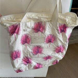 ALOHAS White and Pink Palm Tote Bag
